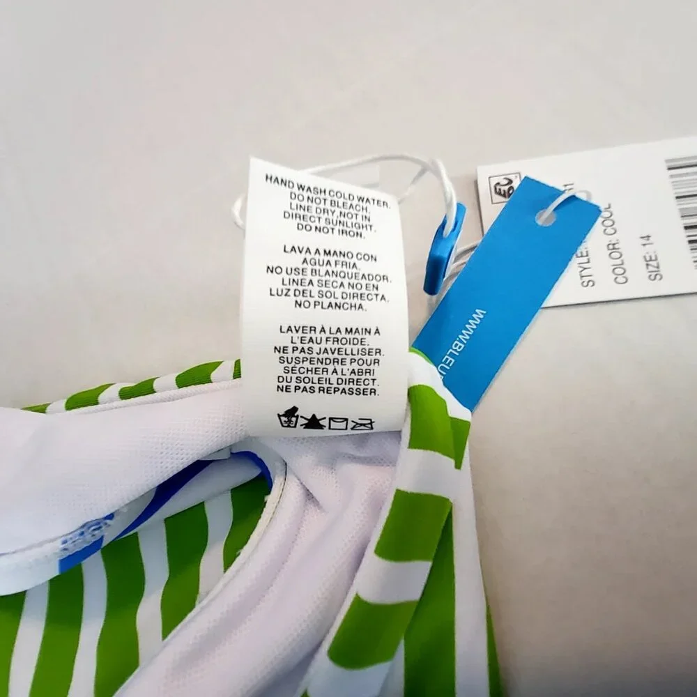 Bleu Rod Beattie Womens Striped Swim Bottoms 14 Green & Blue Foldover Waistband